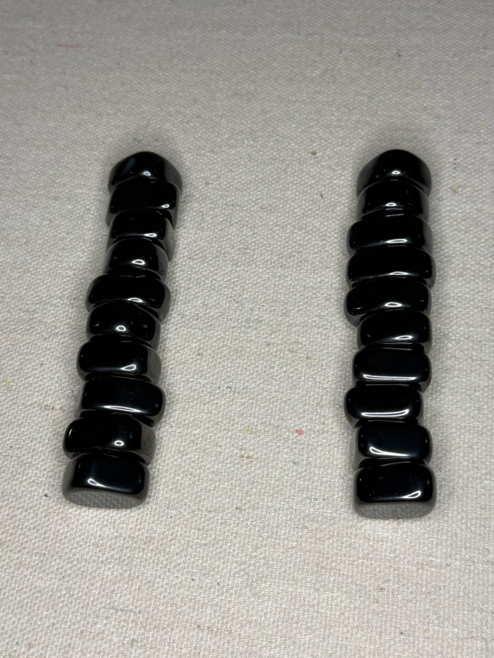 Sleek Black Resin Bead Strand Pair